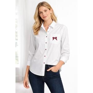Talbots Petite white button-down shirt embroidered pocket size L/P